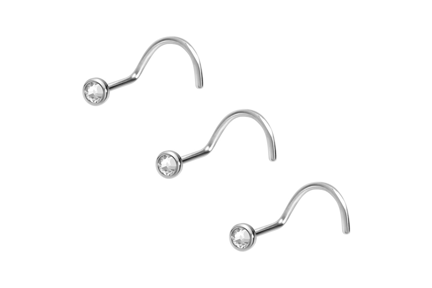 3er Set Titan Nasenstecker Nasenpiercing Spirale FLACHE KRISTALLDISC
